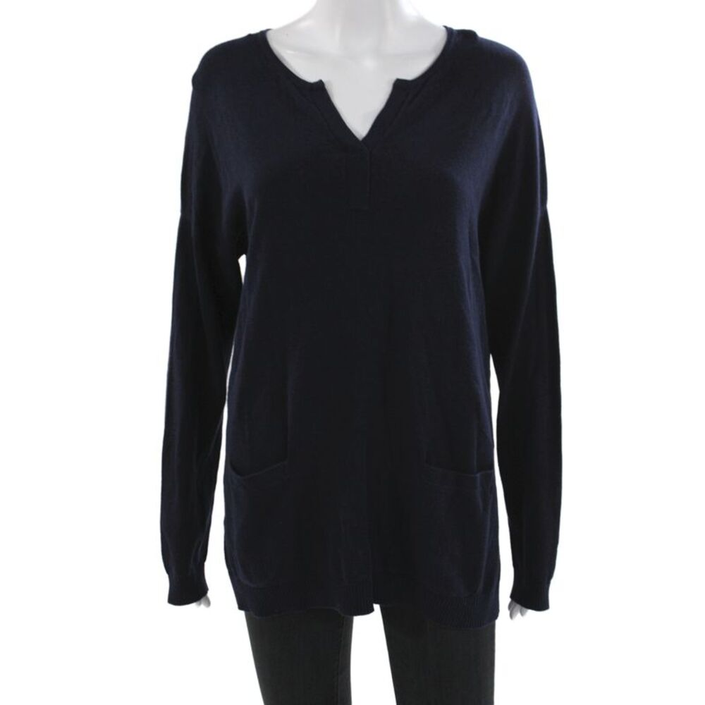 Repeat Womens V-Neck Pullover Sweater Long Sleeve Cotton Blue Size L